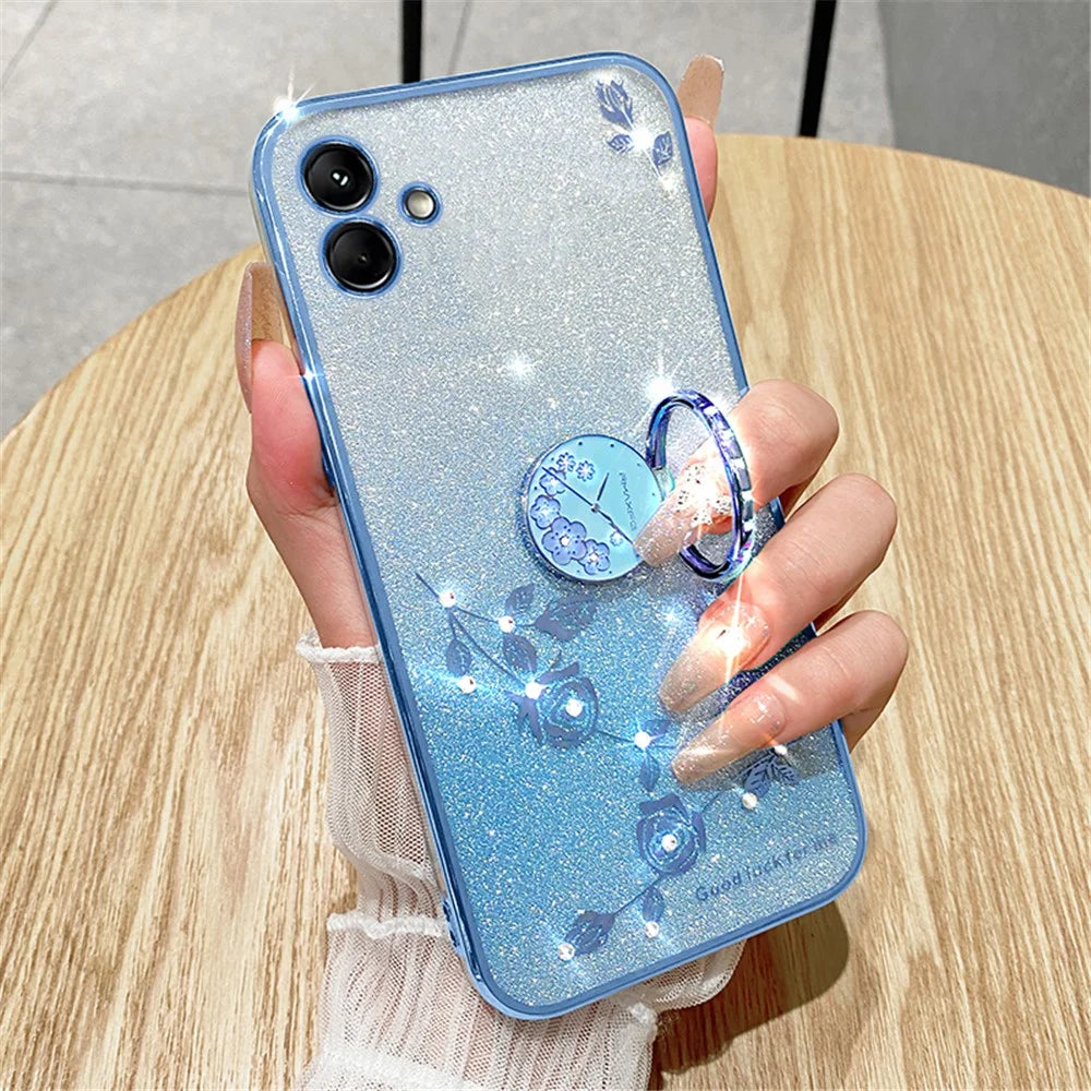 KADEM For Samsung Galaxy F14 5G / M14 5G TPU Case Glitter Cellphone Kickstand Cover - Rose Gold - 5