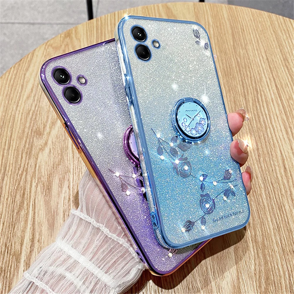 KADEM For Samsung Galaxy F14 5G / M14 5G TPU Case Glitter Cellphone Kickstand Cover - Rose Gold - 6