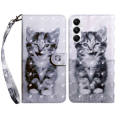 For Samsung Galaxy A15 4G Case Leather Wallet 3D Pattern Printing Phone Cover - Cat - 1