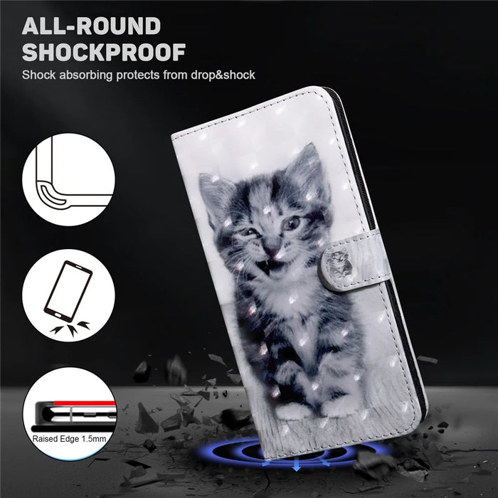 For Samsung Galaxy A15 4G Case Leather Wallet 3D Pattern Printing Phone Cover - Cat - 4