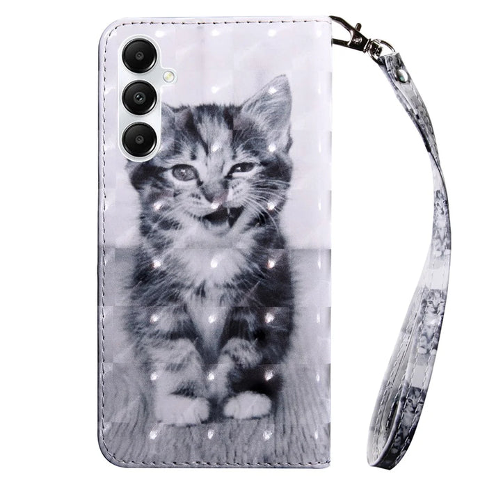 For Samsung Galaxy A15 4G Case Leather Wallet 3D Pattern Printing Phone Cover - Cat - 7
