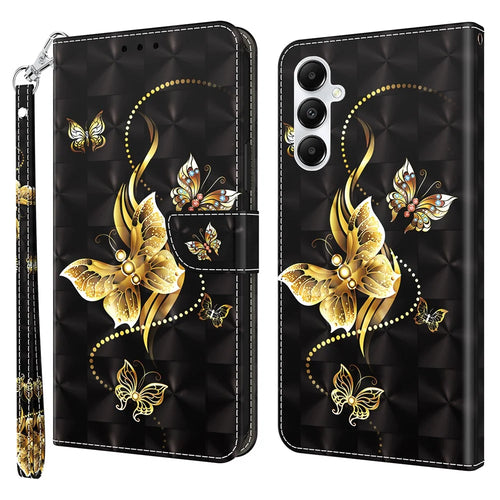 For Samsung Galaxy A05s 4G Case PU Leather Pattern Printing Flip Phone Cover - Golden Butterfly - 1