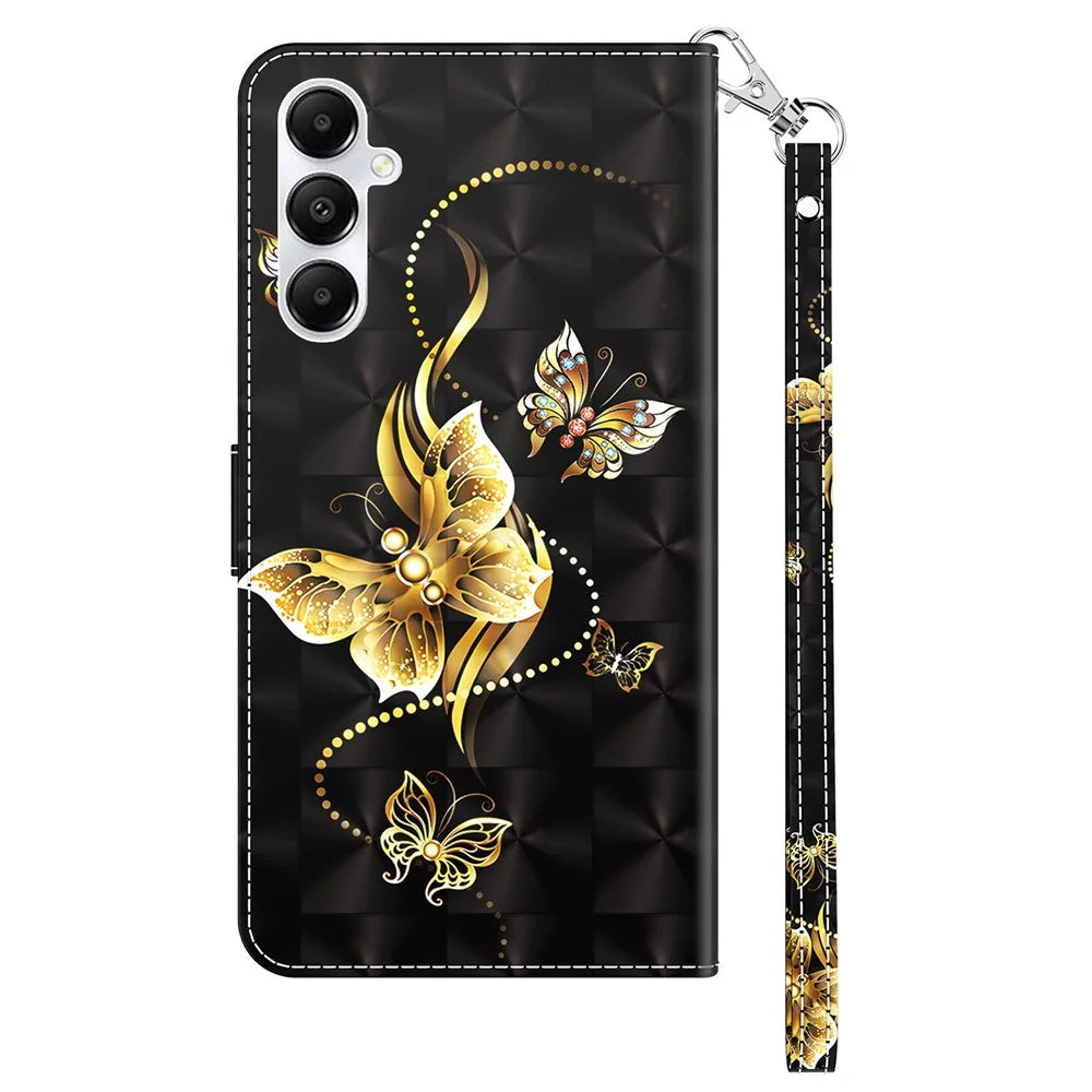 For Samsung Galaxy A05s 4G Case PU Leather Pattern Printing Flip Phone Cover - Golden Butterfly - 7