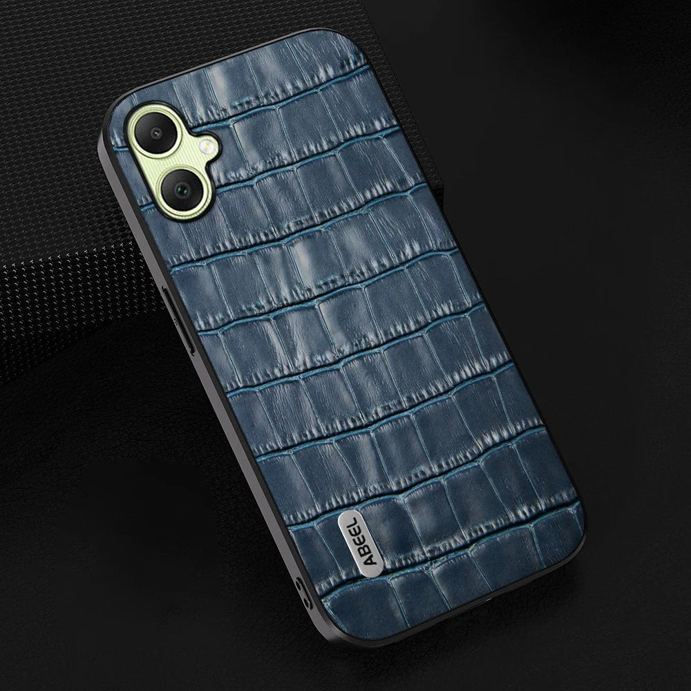 ABEEL For Samsung Galaxy A05 4G Case Genuine Cow Leather Coated Back Phone Cover - Blue - 2