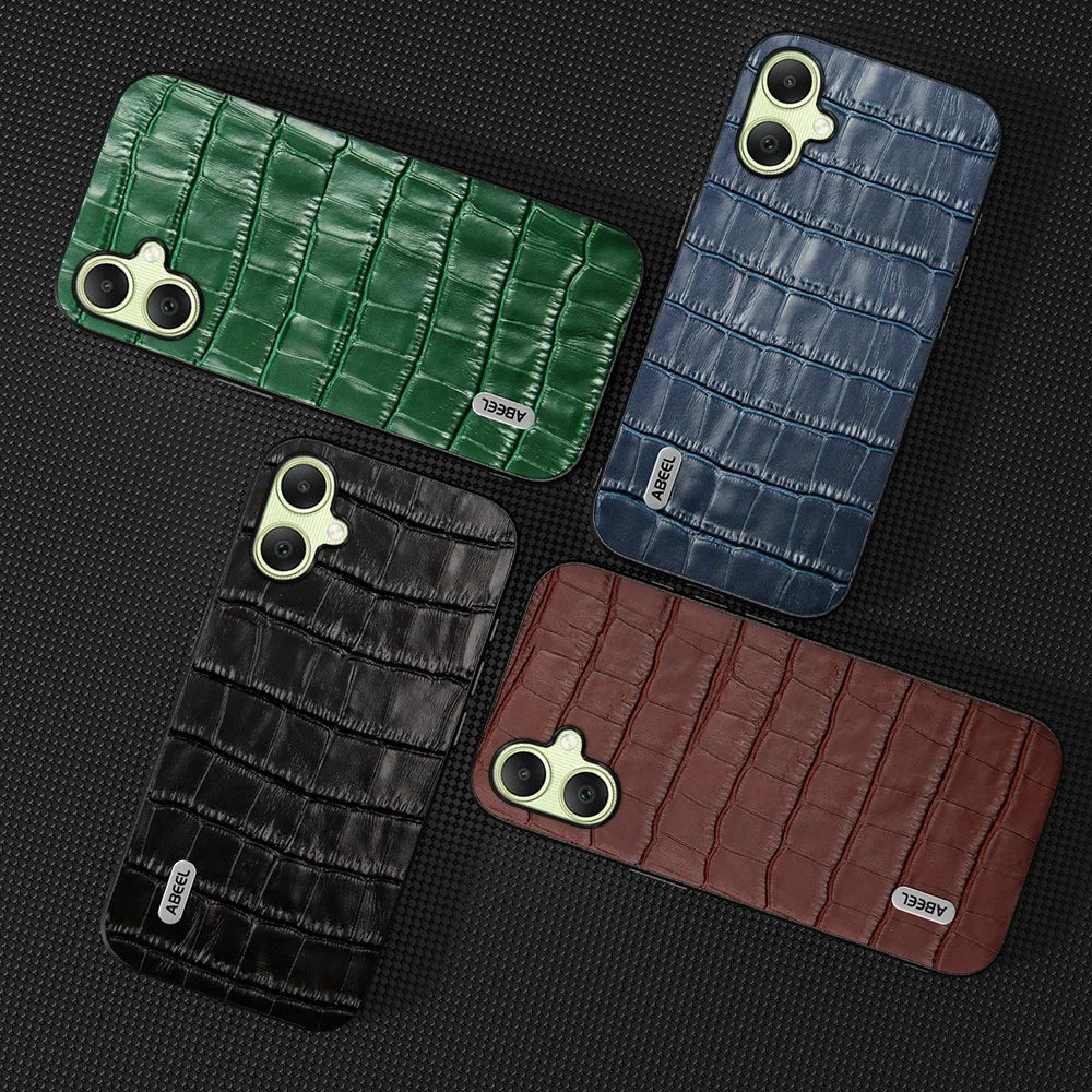 ABEEL For Samsung Galaxy A05 4G Case Genuine Cow Leather Coated Back Phone Cover - Blue - 3