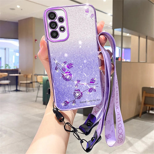 KADEM For Samsung Galaxy A52s 5G / A52 5G / 4G Phone Case TPU Rhinestone Mobile Phone Cover with Strap - Purple - 1