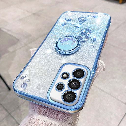KADEM For Samsung Galaxy A52 4G / A52 5G / A52s 5G TPU Case Glitter Kickstand Phone Cover - Blue - 2