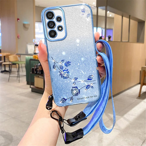 KADEM For Samsung Galaxy A72 4G / 5G Case Shockproof TPU Phone Shell with Strap - Blue - 1
