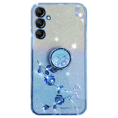 KADEM For Samsung Galaxy M54 5G / F54 5G Flowers Cover Ring Kickstand Glitter Rhinestone TPU Phone Case - Blue - 1