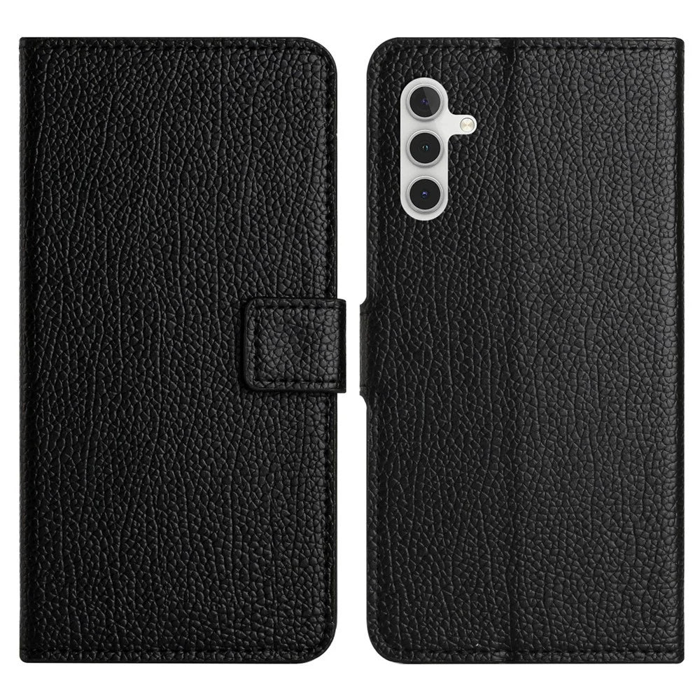 For Samsung Galaxy S25 / S24 Case PU Leather Phone Cover Wallet (Litchi Texture) - Black - 1