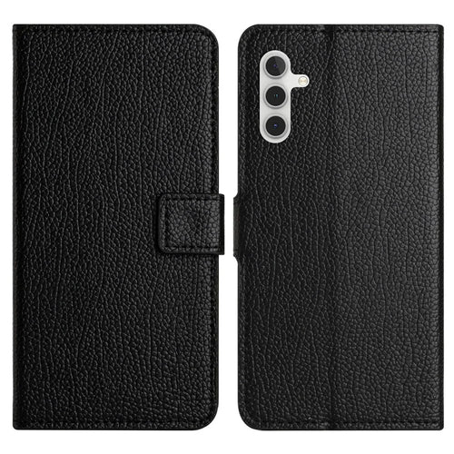 For Samsung Galaxy S25 / S24 Case PU Leather Phone Cover Wallet (Litchi Texture) - Black - 1