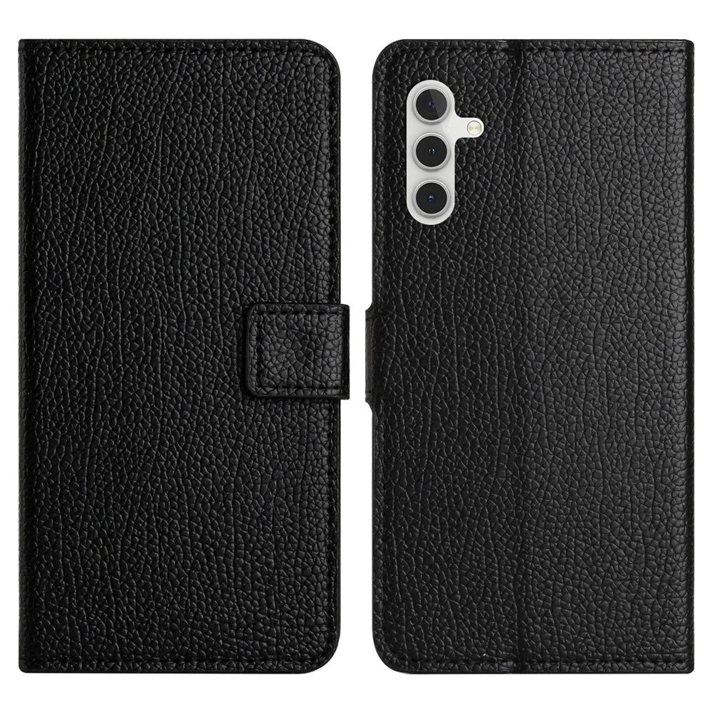 For Samsung Galaxy S25+ / S24+ Case Litchi Texture PU Leather Wallet Phone Stand Cover - Black - 1
