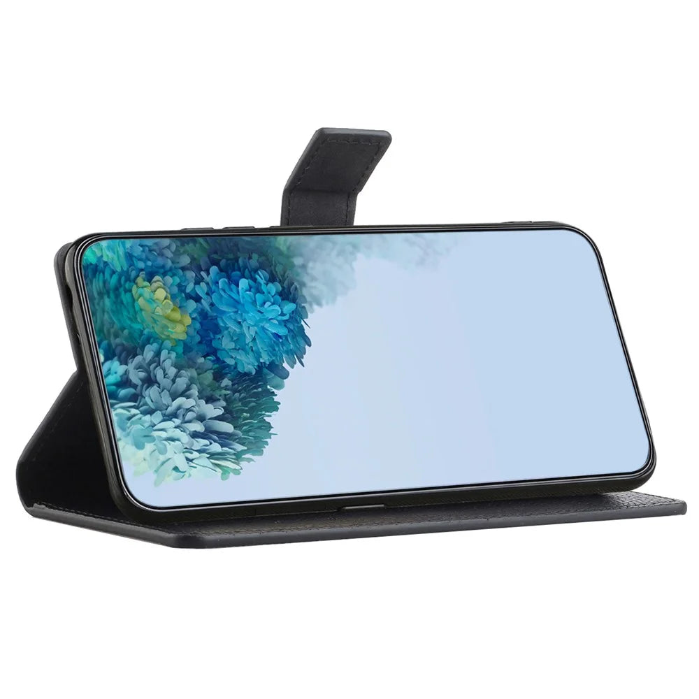 For Samsung Galaxy S25+ / S24+ Case Litchi Texture PU Leather Wallet Phone Stand Cover - Black - 3