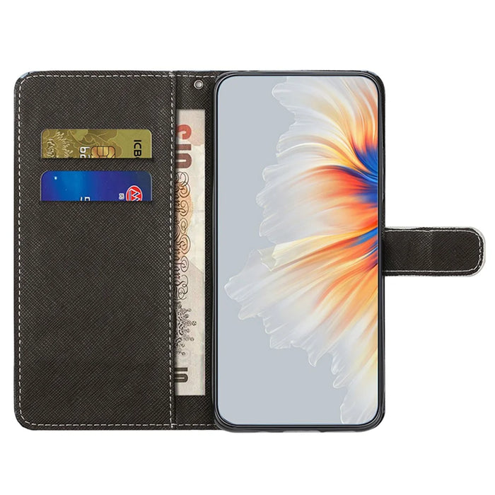 For Samsung Galaxy S25 / S24 Phone Case Pattern Printing PU Leather Flip Cover - Blue Flower - 2