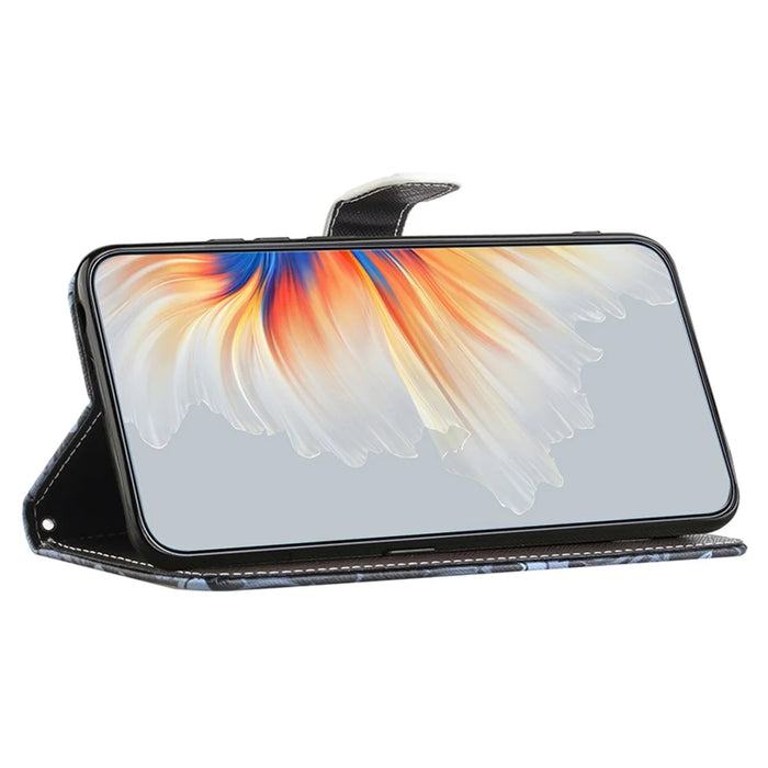 For Samsung Galaxy S25 / S24 Phone Case Pattern Printing PU Leather Flip Cover - Blue Flower - 3