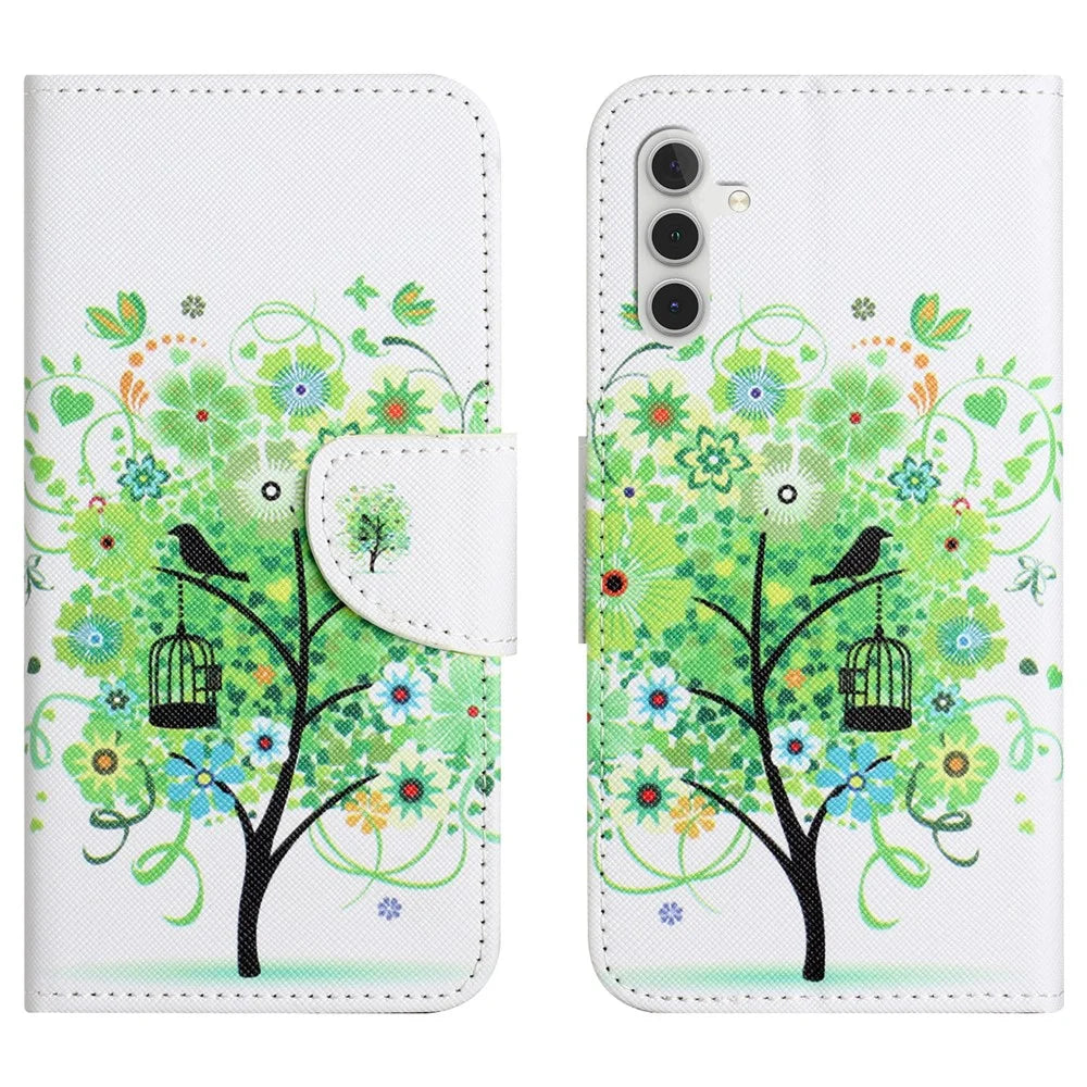 For Samsung Galaxy S25 / S24 Case Pattern Print Leather Phone Cover with Wallet - Green Tree - 1