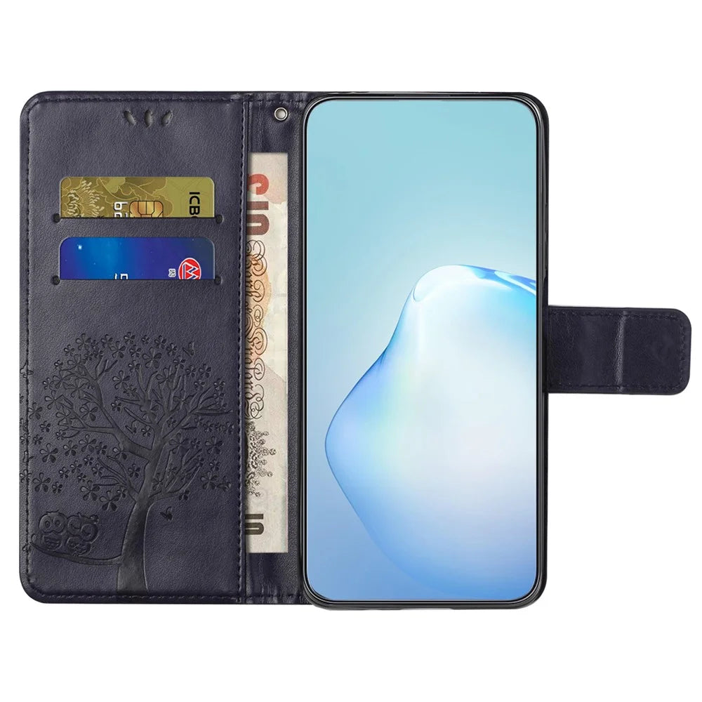 For Samsung Galaxy S25+ / S24+ Case Owl Tree Imprinted Leather Stand Phone Wallet Cover - Dark Purple - 3