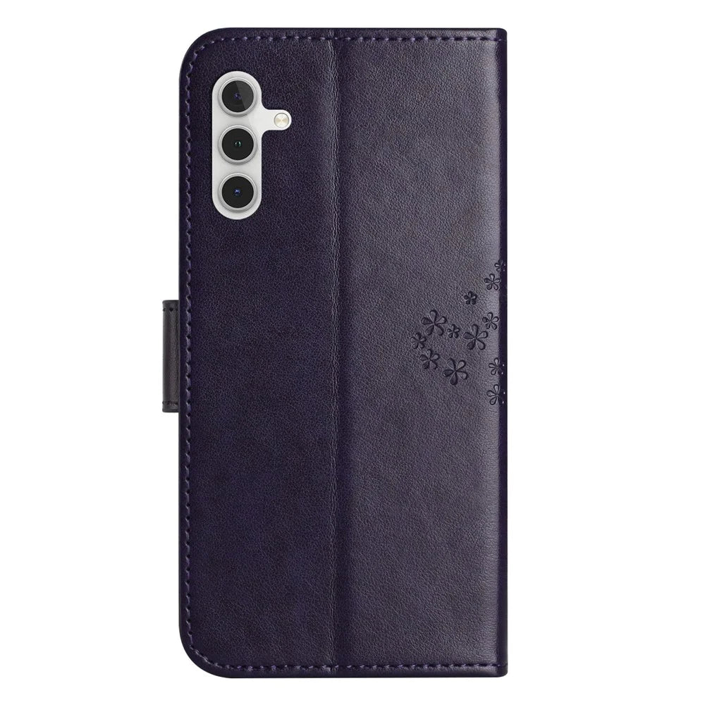 For Samsung Galaxy S25+ / S24+ Case Owl Tree Imprinted Leather Stand Phone Wallet Cover - Dark Purple - 5