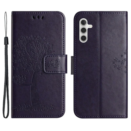 For Samsung Galaxy S25 / S24 Case Imprinted Leather Flip Stand Phone Cover with Wallet - Dark Purple - 1