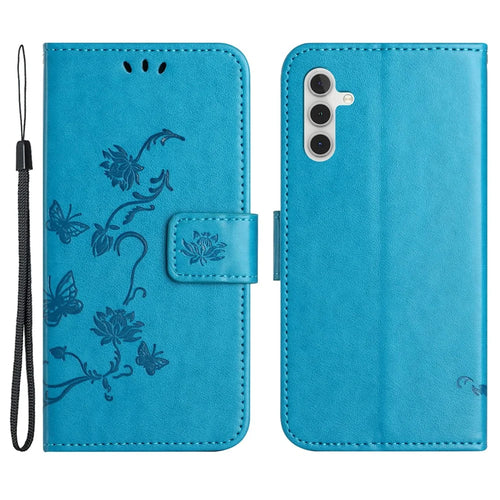 For Samsung Galaxy S25+ / S24+ Case Butterfly Flower Imprint Leather Wallet Phone Cover - Blue - 1