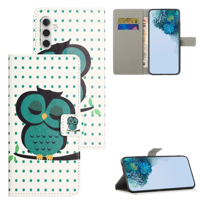 For Samsung Galaxy S25 / S24 Case PU Leather Drop-Proof Phone Case with Wallet - Dots  /  Owl - 6