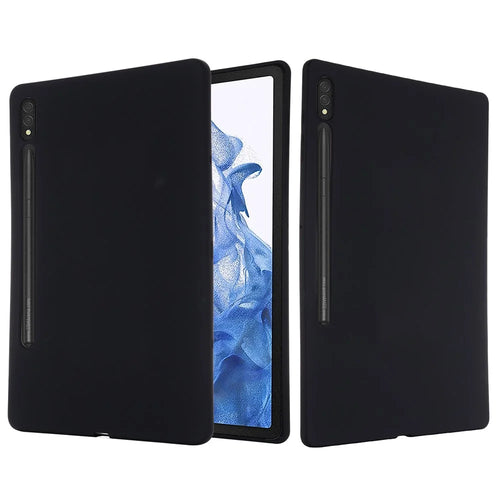 For Samsung Galaxy Tab S9 Ultra Liquid Silicone Case Microfiber Lining Tablet Cover - Black - 1