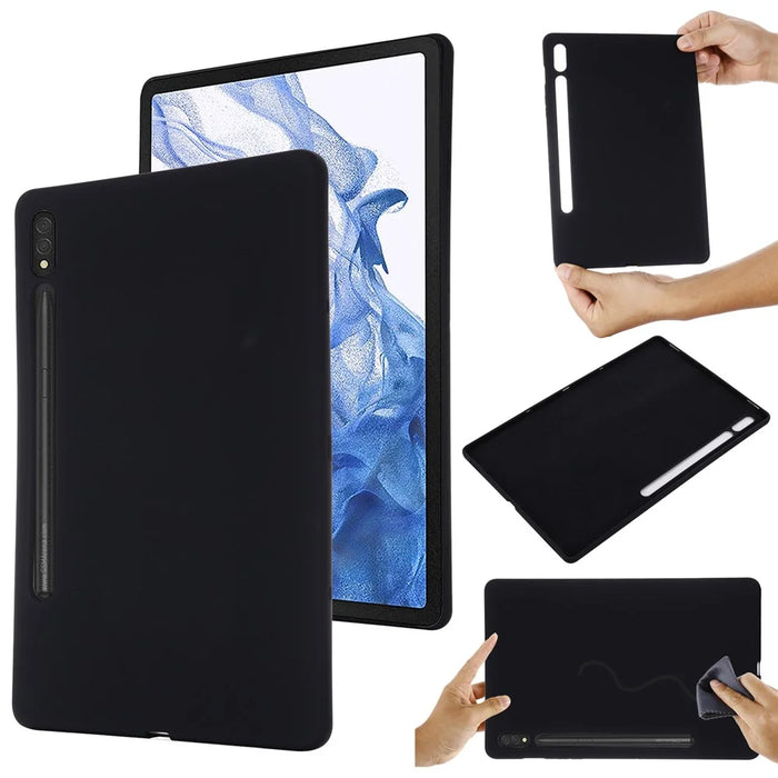 For Samsung Galaxy Tab S9 Ultra Liquid Silicone Case Microfiber Lining Tablet Cover - Black - 2