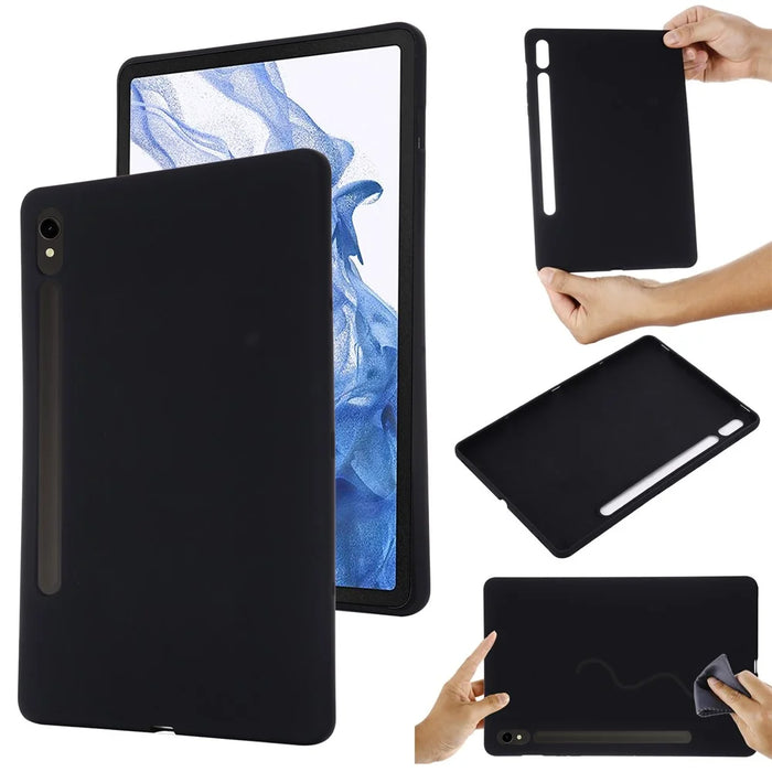 For Samsung Galaxy Tab S10 Lite / S10 FE / S9 FE / S9 Case Microfiber Lining Liquid Silicone Cover - Black - 2