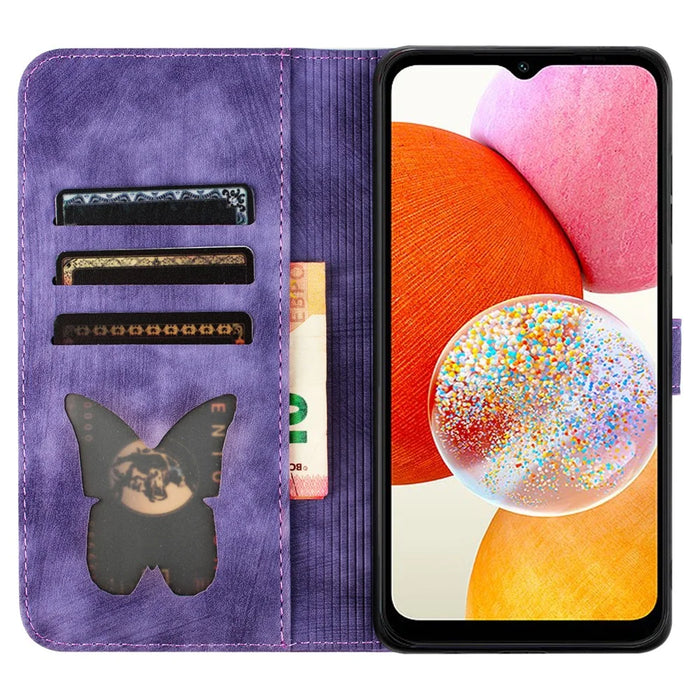 For Samsung Galaxy A15 5G Case Butterfly Cat Imprinted PU Leather Phone Cover - Purple - 2