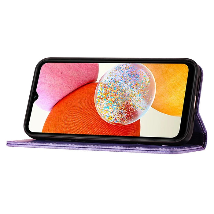 For Samsung Galaxy A15 5G Case Butterfly Cat Imprinted PU Leather Phone Cover - Purple - 3