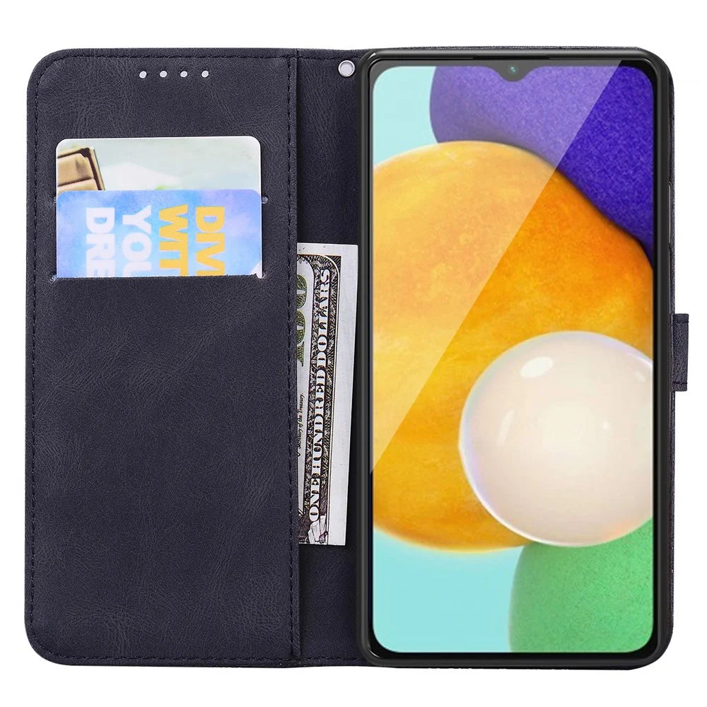 For Samsung Galaxy A15 5G Case Big Butterfly Imprinted PU Leather Phone Cover with Wrist Strap - Black - 3