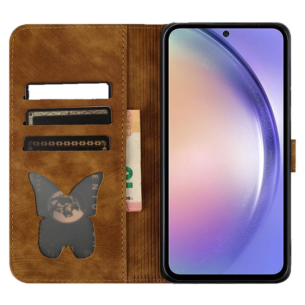 For Google Pixel 8 Pro Case Butterfly Cat Imprinted Wallet Phone Leather Cover - Brown - 2