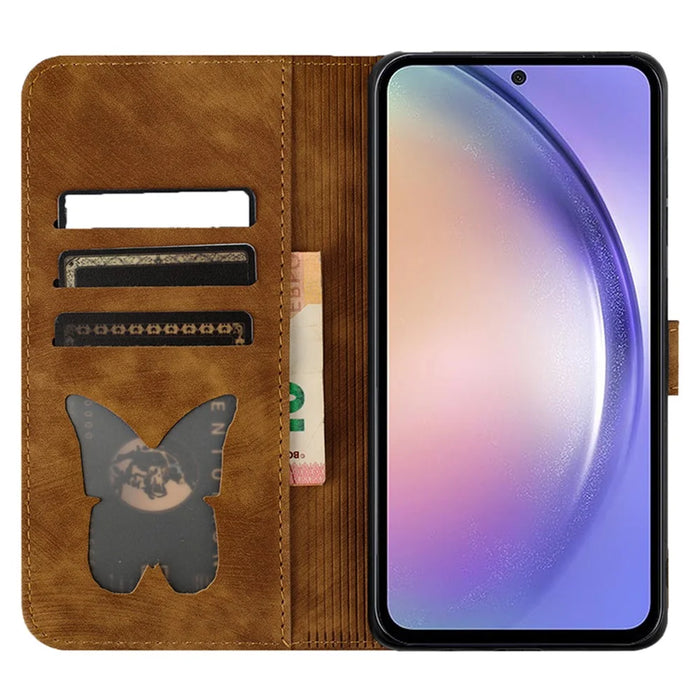 For Google Pixel 8 Pro Case Butterfly Cat Imprinted Wallet Phone Leather Cover - Brown - 2