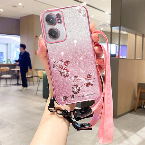 KADEM For OnePlus Nord CE 2 5G Case Rhinestone TPU Cellphone Gradient Cover with Strap - Rose Gold - 1