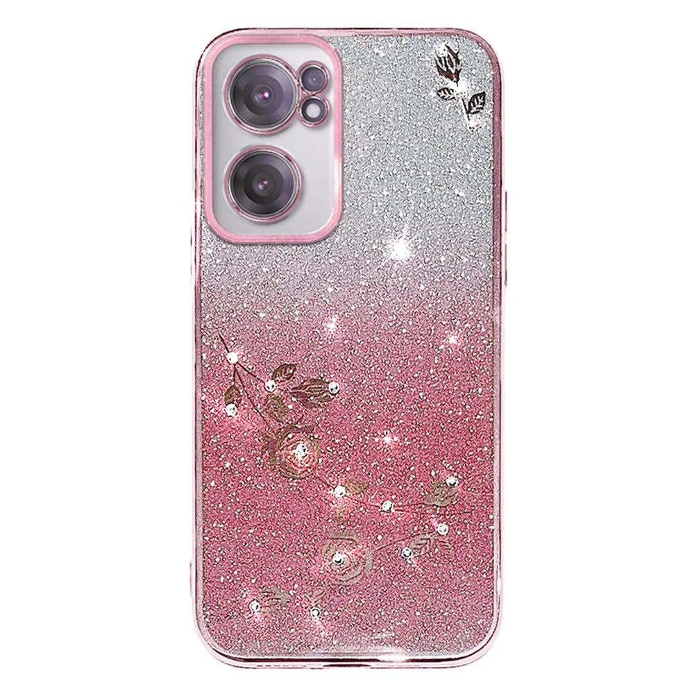 KADEM For OnePlus Nord CE 2 5G Case Rhinestone TPU Cellphone Gradient Cover with Strap - Rose Gold - 2