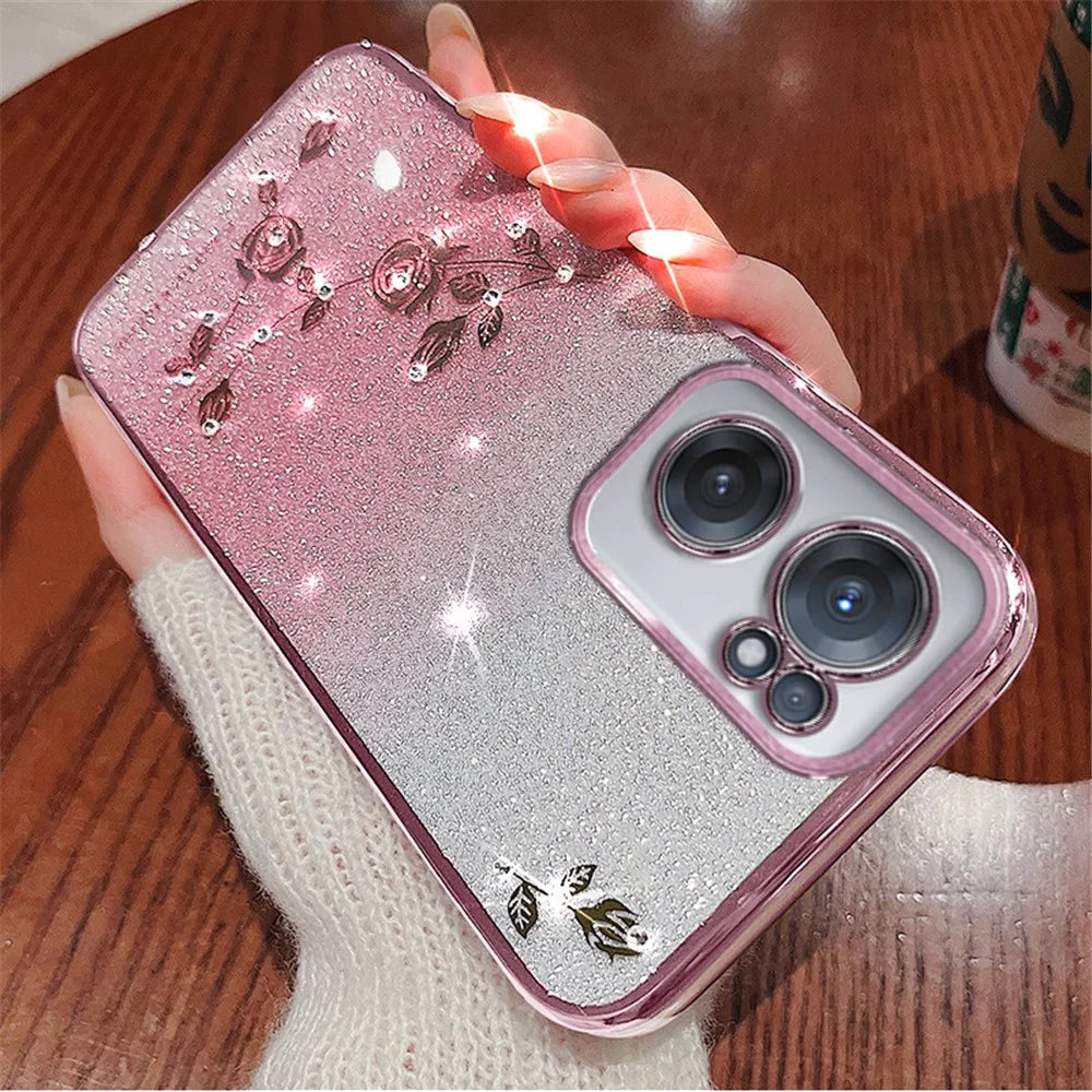 KADEM For OnePlus Nord CE 2 5G Case Rhinestone TPU Cellphone Gradient Cover with Strap - Rose Gold - 3