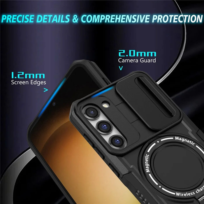 For Samsung Galaxy S23 Case Lens Protection Kickstand Magnetic Phone Cover - Black - 3