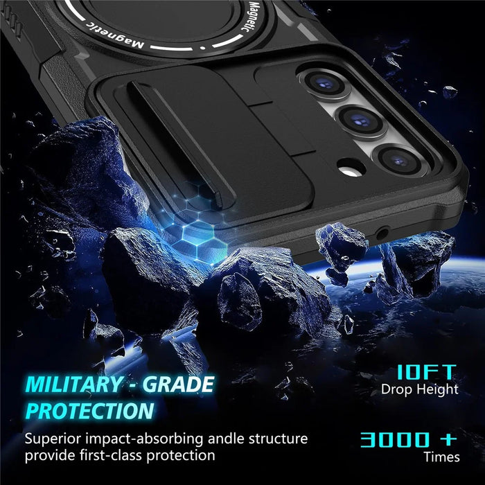 For Samsung Galaxy S23 Case Lens Protection Kickstand Magnetic Phone Cover - Black - 5