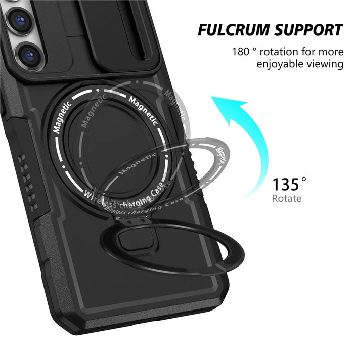 For Samsung Galaxy S23 Case Lens Protection Kickstand Magnetic Phone Cover - Black - 6