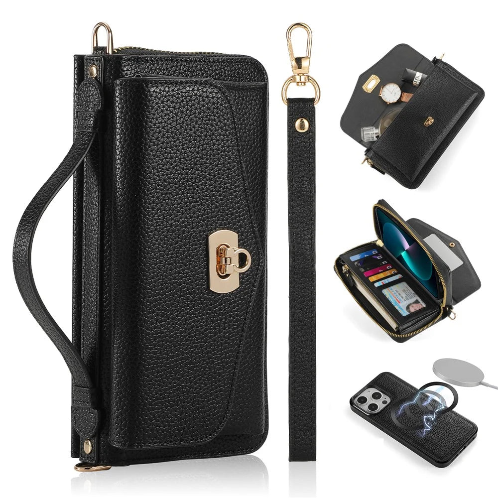 POLA Style 001 For iPhone 14 Pro Max Case RFID Blocking Detachable Leather Wallet Phone Cover - Black - 1