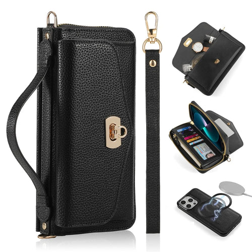 POLA Style 001 For iPhone 14 Pro Max Case RFID Blocking Detachable Leather Wallet Phone Cover - Black - 1