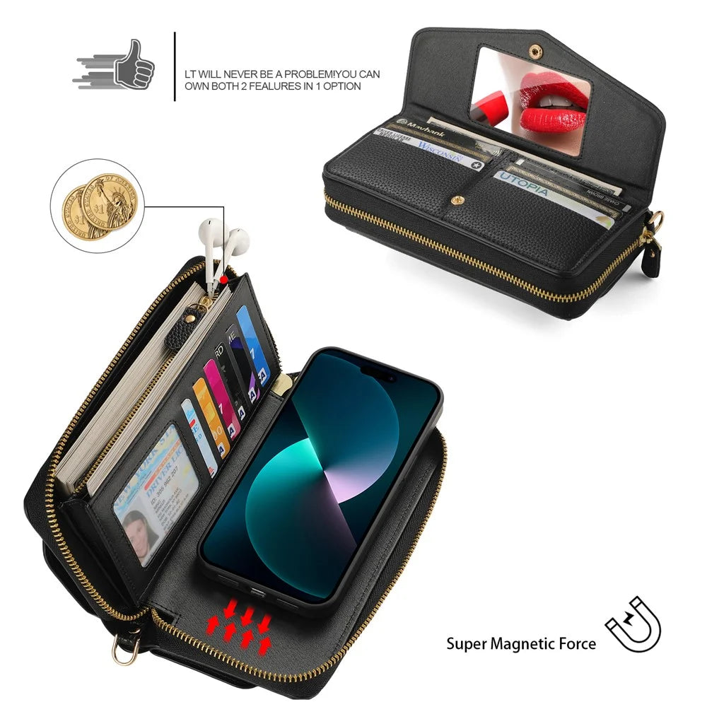 POLA Style 001 For iPhone 14 Pro Max Case RFID Blocking Detachable Leather Wallet Phone Cover - Black - 3