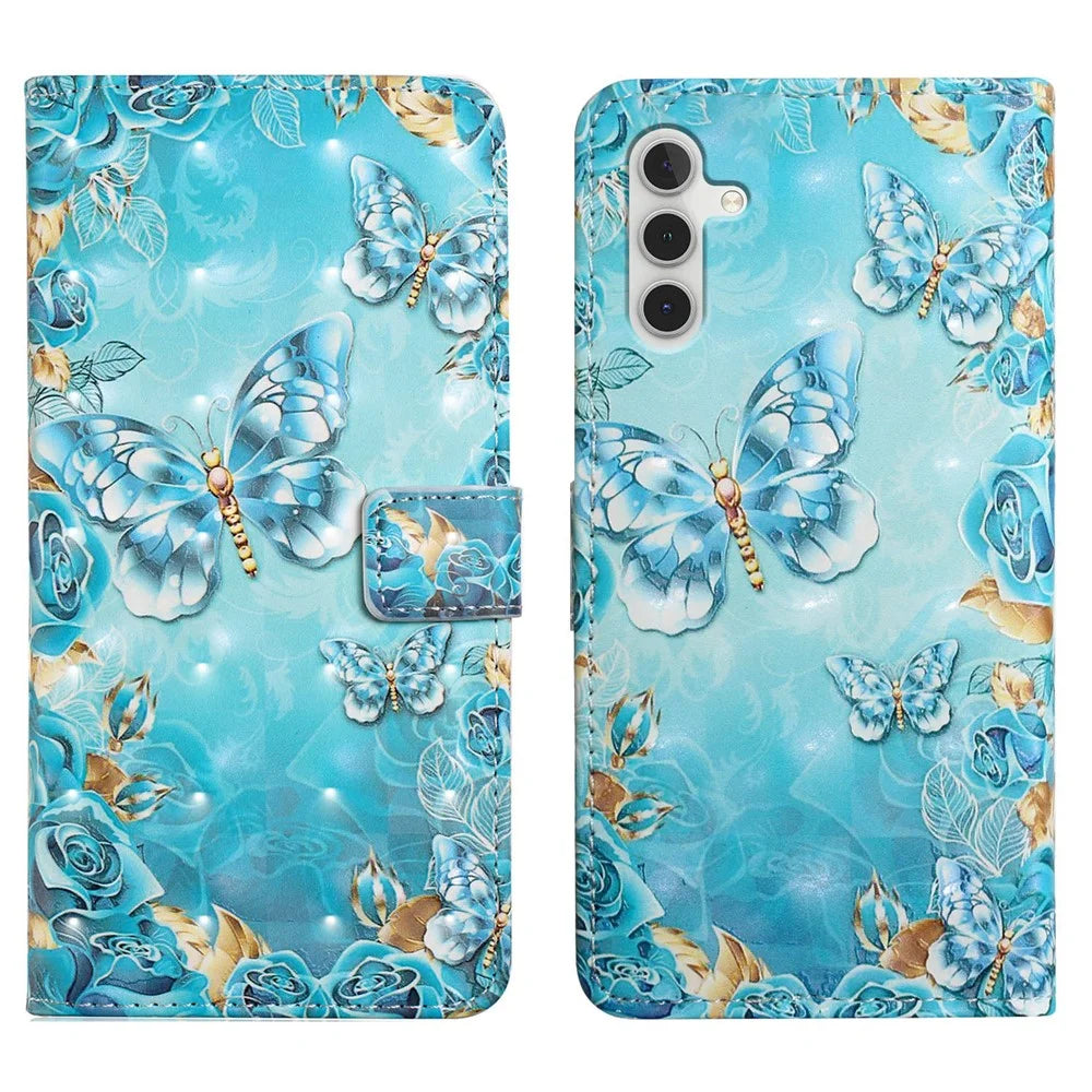 For Samsung Galaxy S23 FE Case 3D Pattern Leather Flip Phone Cover - Blue Butterfly - 1