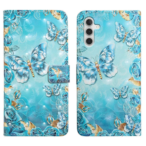 For Samsung Galaxy S23 FE Case 3D Pattern Leather Flip Phone Cover - Blue Butterfly - 1