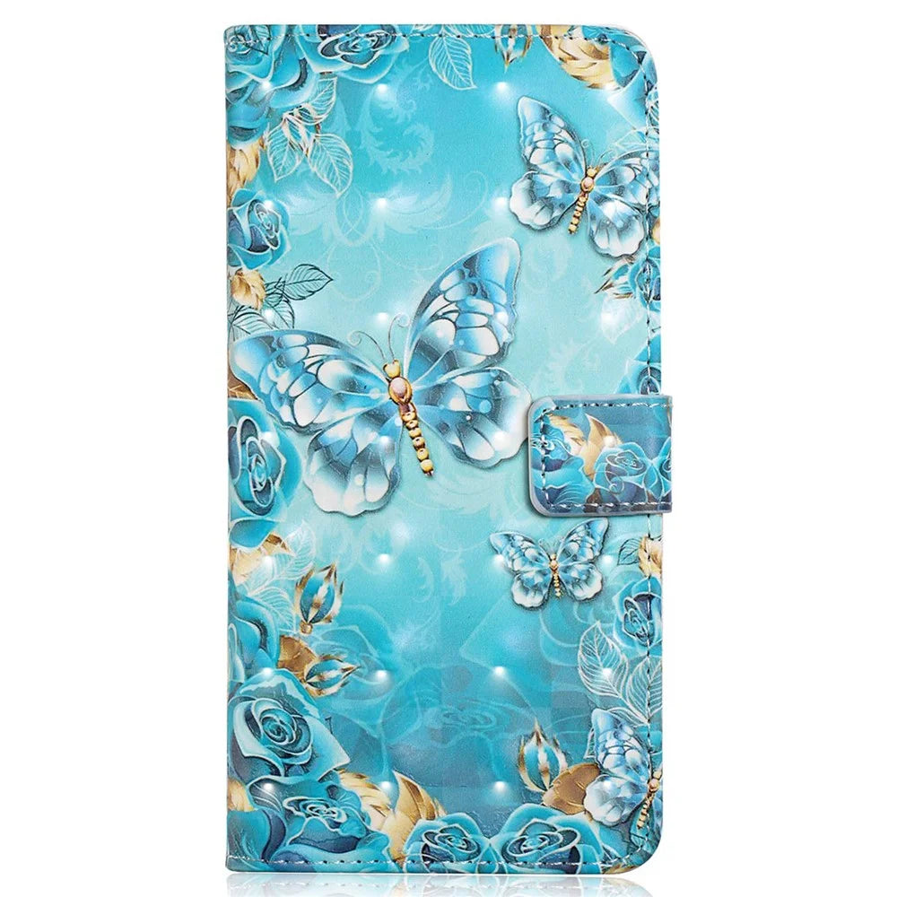 For Samsung Galaxy S23 FE Case 3D Pattern Leather Flip Phone Cover - Blue Butterfly - 6
