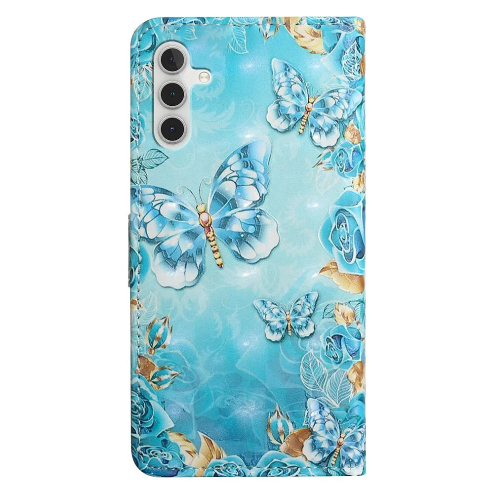 For Samsung Galaxy S23 FE Case 3D Pattern Leather Flip Phone Cover - Blue Butterfly - 7