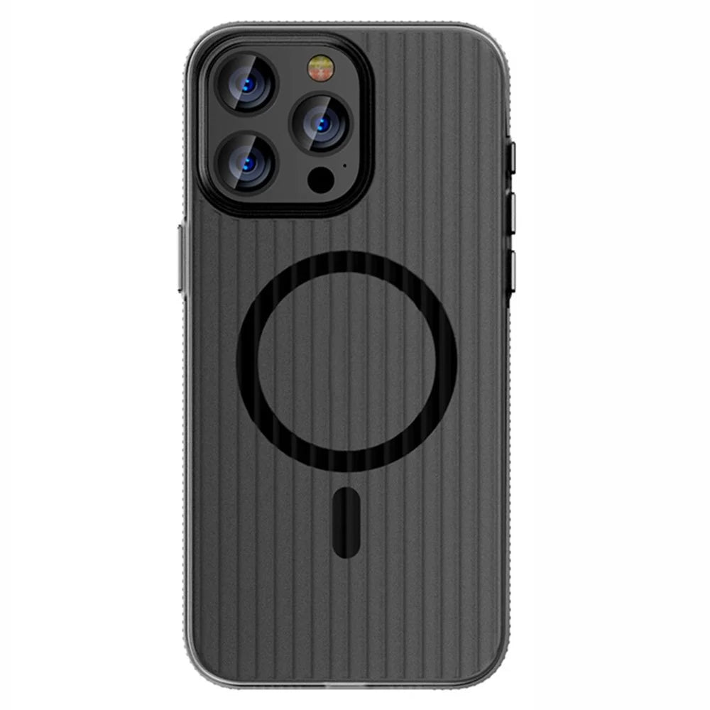 For iPhone 14 Pro Max Case Compatible with MagSafe Corrugated Texture Matte PC Phone Cover - Grey Edge - 2