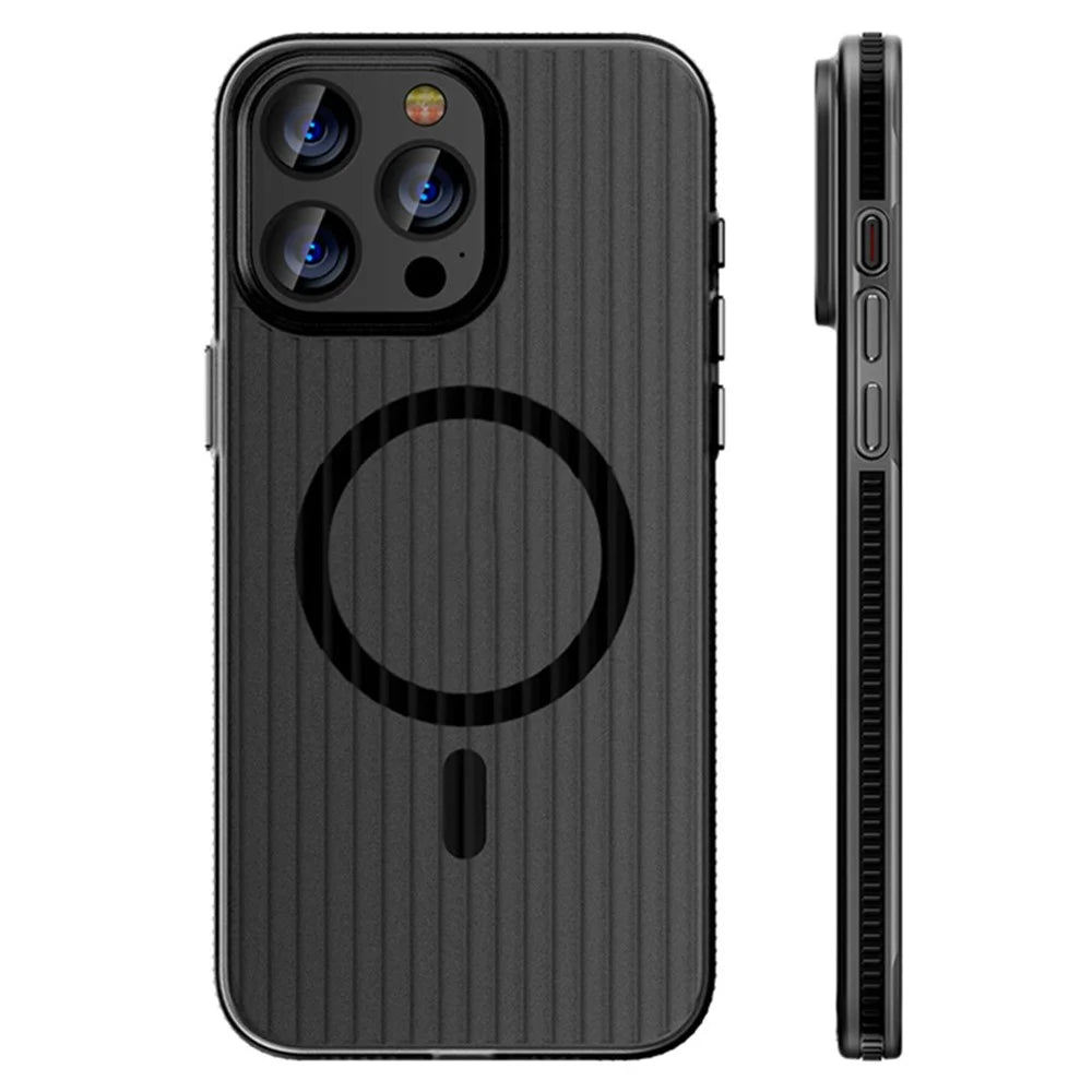 For iPhone 14 Pro Case Compatible with MagSafe PC Corrugated Texture Phone Cover - Black Edge - 1