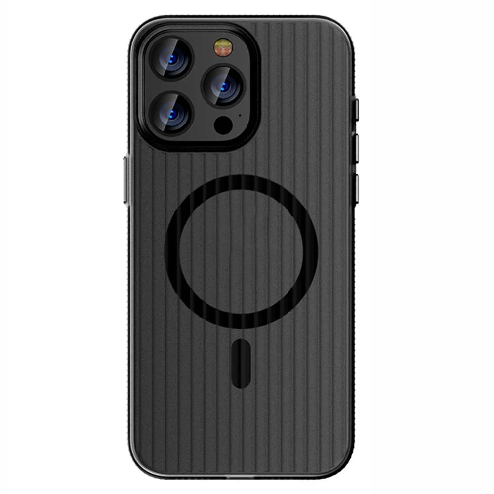 For iPhone 14 Pro Case Compatible with MagSafe PC Corrugated Texture Phone Cover - Black Edge - 2