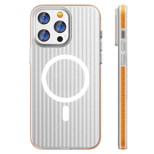 For iPhone 15 Pro Max Case PC Corrugated Texture Anti-drop Phone Cover Compatible with MagSafe - Orange Edge - 1